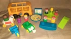 Vintage Fisher Price 7 Little People + Bus Playground School Cars 16 Total Piece