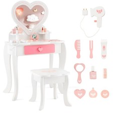 Kids Makeup Vanity Set with Heart Mirror 25.5cm Table and 10pcs Accessories