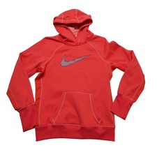 Nike Therma-FIT Hoodie Youth Medium Red Pullover Sweatshirt Swoosh Fleece