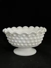 Fenton Hobnail Milk Glass Bowl Shaped Taper Candle Holder Scalloped Edge Footed