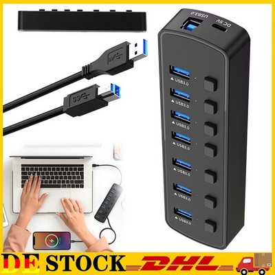 USB 3.0 Hub Verteiler Splitter Adapter Netzteil Verteiler 7-Port für PC Laptop