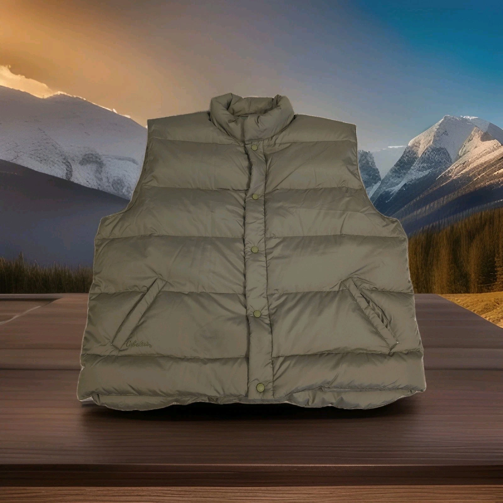 Cabelas Premiere Northern Goose Down Fill Puffer Vest Mens 2XL Green Hunt Camp