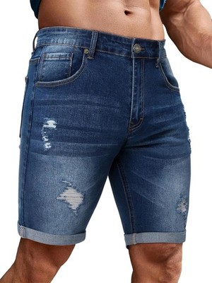 Men's Skinny Stretch Denim Shorts Ripped Slim Fit Summer Casual Mid Waist
