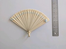VTG Ivory Celluloid Plastic Fan with Blue Ribbon Accent Vintage 1920s or 30s