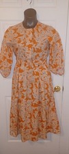 Sam Edelman Ronan Printed Crew Neck Dress 3/4 Puff Sleeve Tie Waist Midi Small