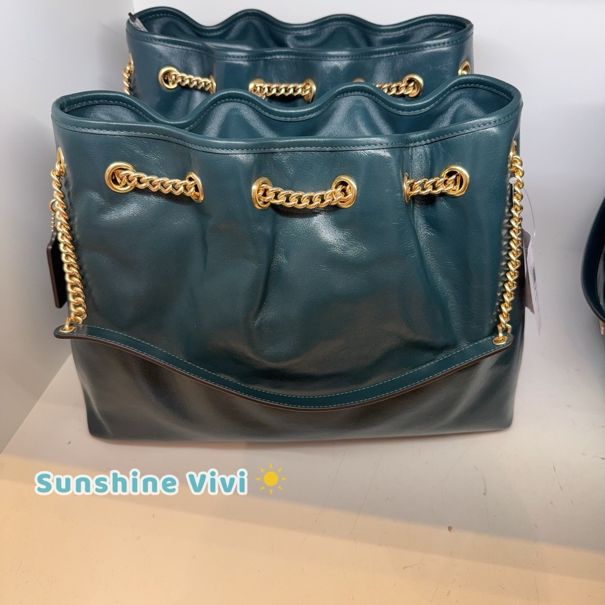 NWT COACH CCZ79 Evelyn Shoulder Bag Shiny Smooth Leather DARK TEAL