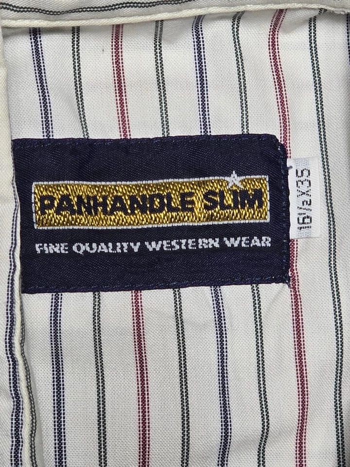Винтажная тонкая рубашка с коротким рукавом Panhandle мужская 16,5x35 большая в тонкую полоску с жемчужной застежкой - Изображение 2 из 4