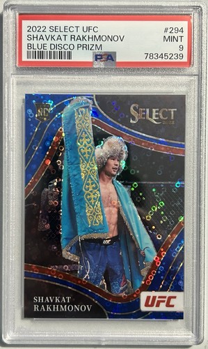 2022 Select UFC - Octagonside Shavkat Rakhmonov #294 Blue Disco Prizm /49 PSA 9