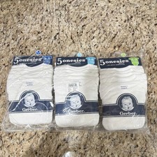 3 Gerber 5 Pack Onesies One Piece 100% Cotton White 0-3 3-6 6-9 Months