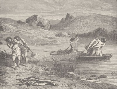 PRÄHISTORISCH. Angeln in der polierten Steinzeit (Neolithikum) 1893 Druck