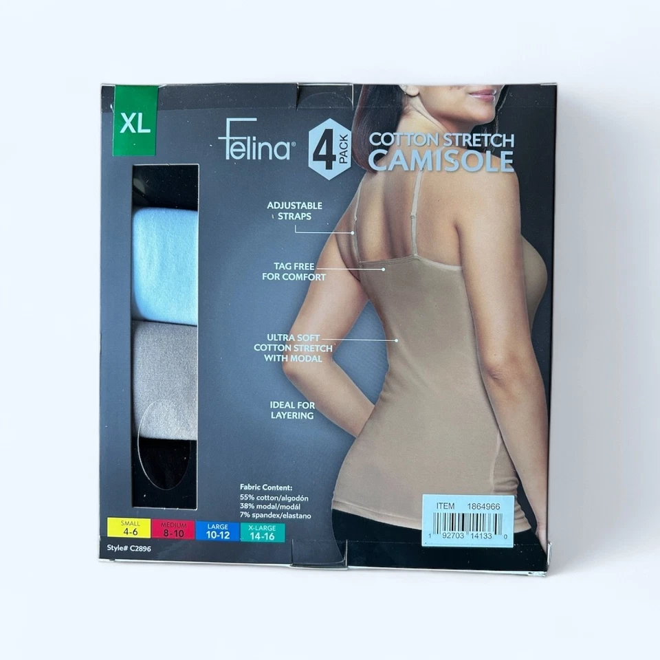 Felina Women's Camisole 4-pack Cotton Stretch Size XL - Image 4 of 4