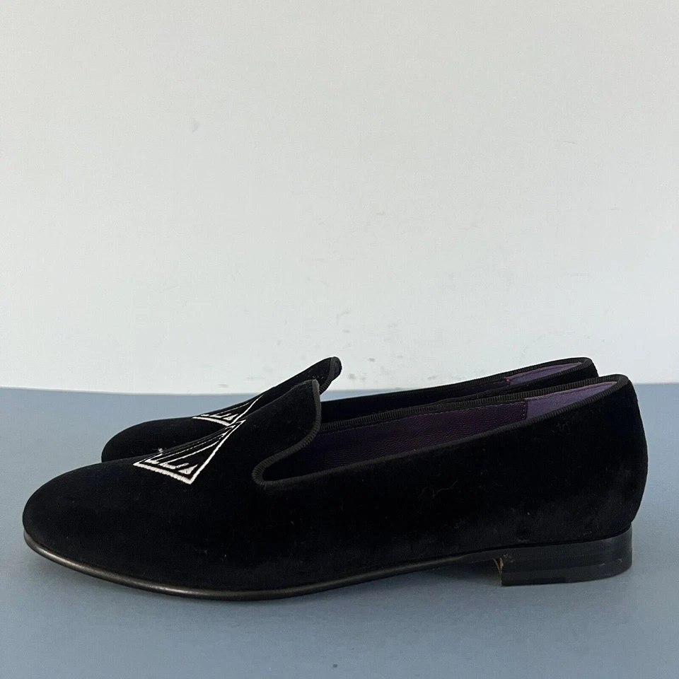 Ralph Lauren Purple Label Alonzo Monogram Bullion Black Velvet Slipper Size 37 B - Image 4 of 4