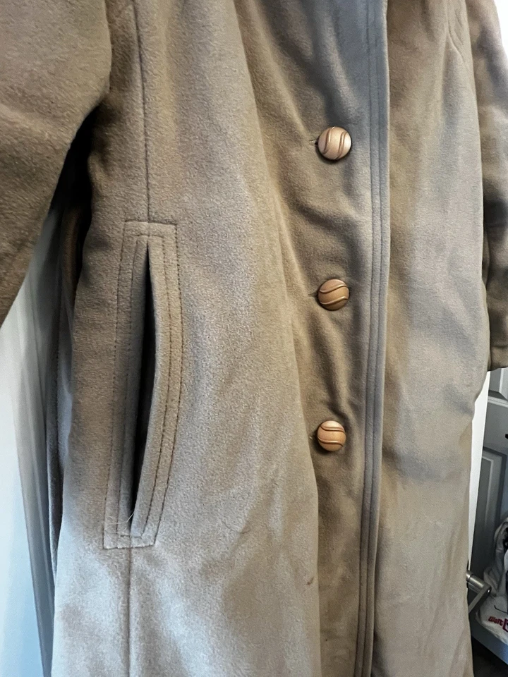 Vtg Handmade Cashmere Trench Coat Brown Belted Coat M/L USA Minimalist - Image 4 of 4