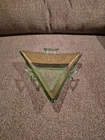 Vtg. Gteen Depression Glass Triangle Shaped Three Handled Candy / Nut Dish
