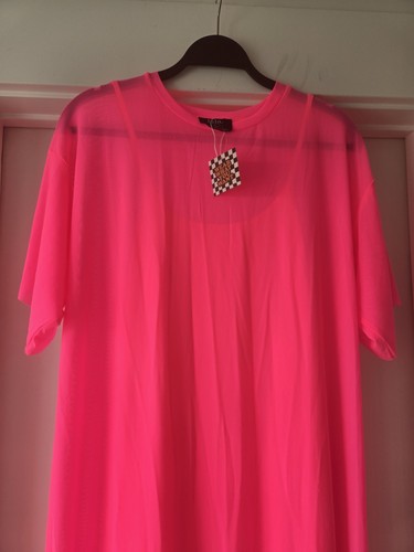 DRESSED in LALA Karma Oversized Mesh Dress + Slip WOMENS SMALL Neon Pink NWT - Picture 5 of 11