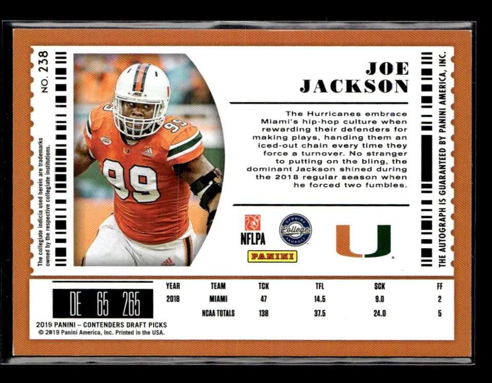 Joe Jackson 2019 Contenders Draft Picks Draft Ticket Red Foil Auto - Image 2 of 2