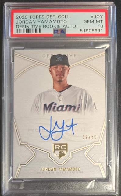 2020 Topps Definitive Jordan Yamamoto /50 On Card Auto RC PSA 10 #JOY