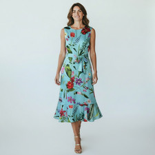 rsvp Talbots Botanical Watercolor Soft Fit Flare Floral Party Dress 10p Blue