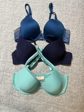 Lot of 3 Women s lined Bras Sz 36C Teal, Navy Dark Teal