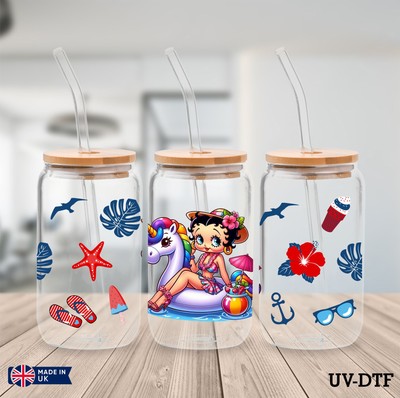 Betty Boop Sommer UV DTF Aufkleber - 16oz Libbey Dose Glasfolie xu941
