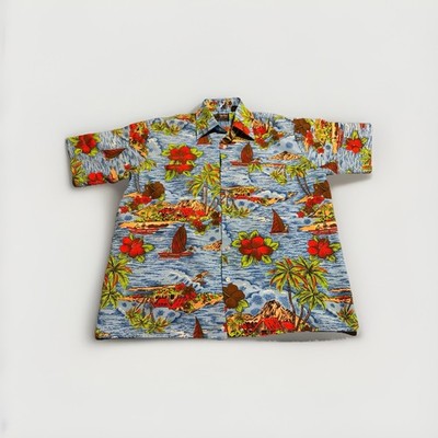 Vtg Van Cort Hawaiian Shirt  Large Blue Floral Beach Button Up Lightweight (A24)