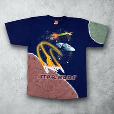 Vintage 90s Star Wars All Over Print Phantom Menace Movie Promo T-Shirt Sz Large