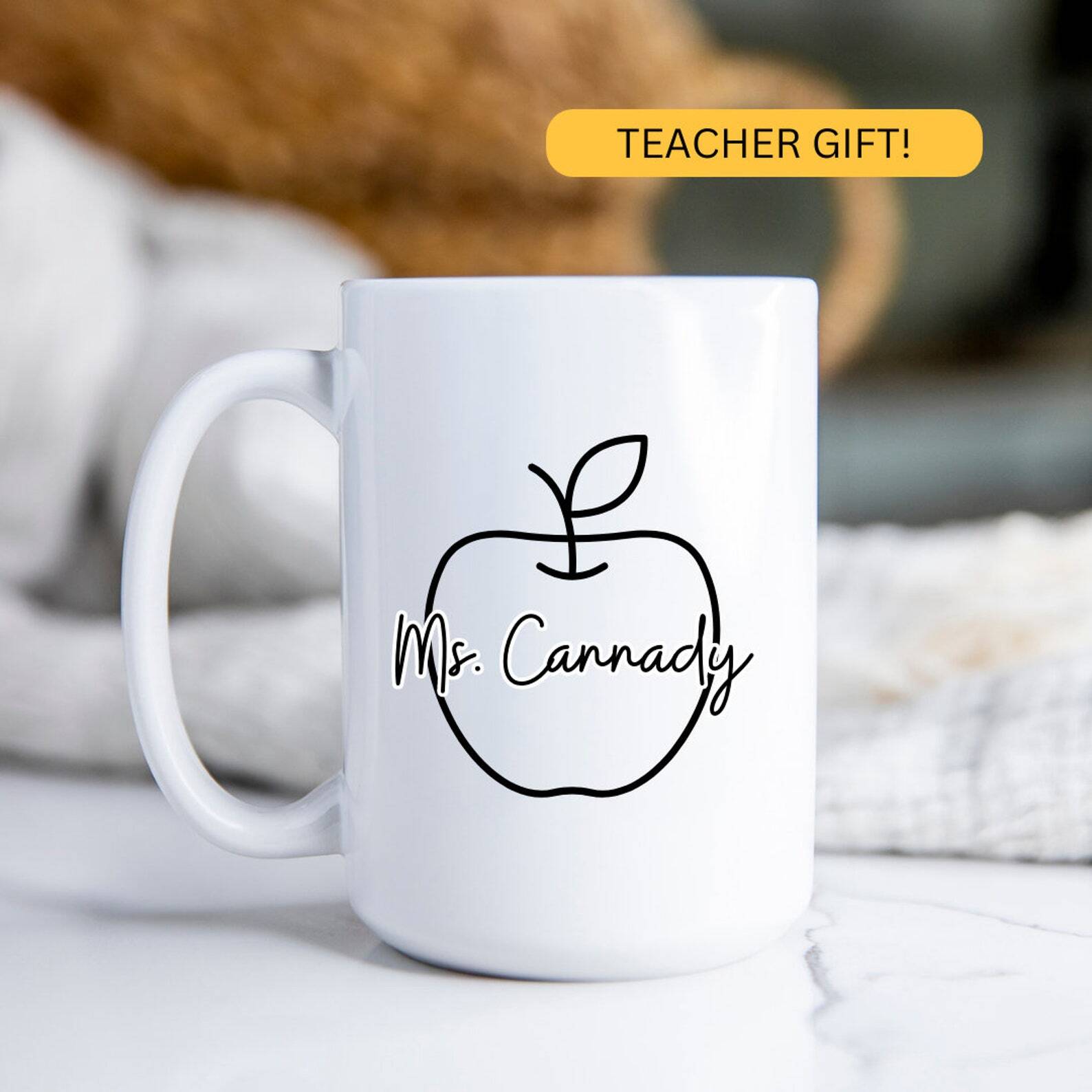 Personalized Apple Name Coffee Mug Custom Tea Cup End Of Year Gift Idea Educator