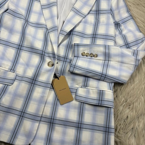 $139 NWT Halogen Women's 14 Blue Windowpane Plaid Single Button Blazer - 第 2/6 張圖片