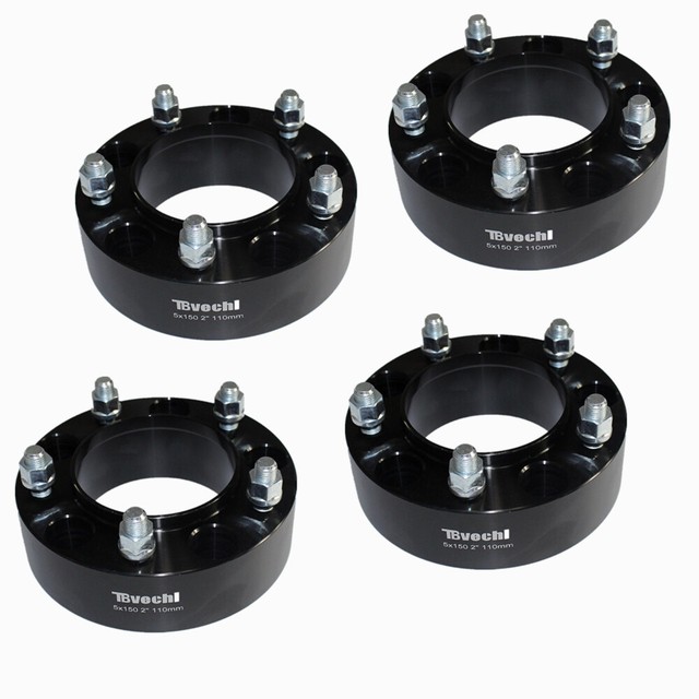 4PCS 2'' 5-Lug Hubcentric Black Wheel Spacers Adapters 5x150 Fits