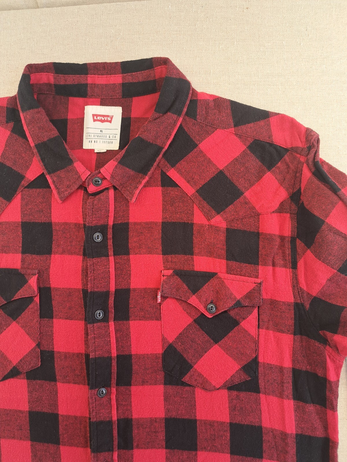 Levis Flannel Shirt Men XLarge Check Red Cotton Button Up Long Sleeve Lumberjack-image