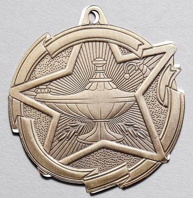 LAMP OF LEARNING ACADEMIC MEDALS GOLD SILVER BRONZE W/ NECK RIBBON STAR SERIES *