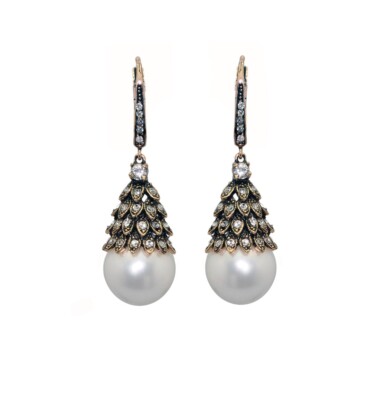 Turkish Jewelry Classic Ottoman Style Hurrem Sultan's Pearl Earrings With Rhines