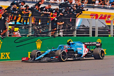 Esteban Ocon F1 Driver hand autographed 6x4 photo Alpine F1 Team Win!