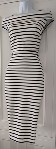 Womens Phase Eight Blue White Stripe Strappy Off Shoulder Bardot Midi Dress 14. - Picture 5 of 9