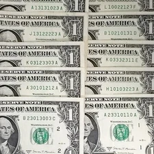 0s 1s 2s 3s Fancy Serial Number 1 Dollar Bill Lot of 10 #Q3B