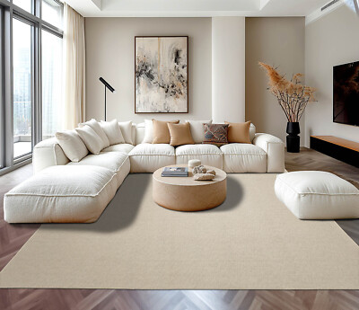 LoomBloom Multi Sizes Beige Hand Woven Herringbone New Zealand Wool Area Rug