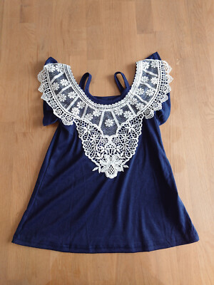 Baby Kleid 92 weiß Spitze Dunkelblau Blau Mädchen Sommer Carmen Träger PatPat