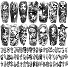 Chicano Temporary Tattoos Adult, Large Fake Tattoos Chicano Gangster Prisoner Da