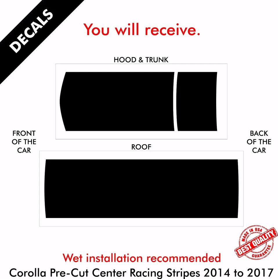 Juego de calcomanías de vinilo a rayas centrales precortadas Toyota Corolla LE 2015 a 2017 |42 Foto 2 de 4