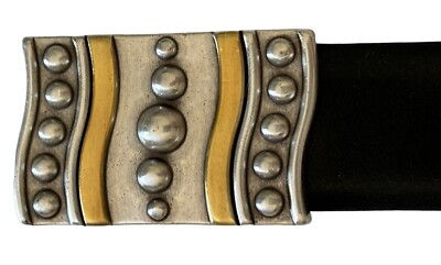 Chico’s black leather belt large round silver ornate coin style buckle CHICO main image 4