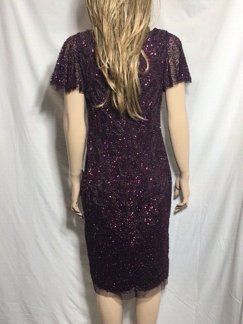 adrianna papell embellished flutter sleeve cocktail dress Adrianna Papell Women's Beaded Mesh Flutter-Sleeve Gown - Light Champagne
