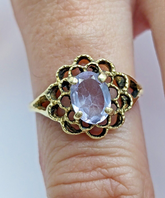 Vintage 14kt Yellow Gold Morganite Flower with Milgrain Ring