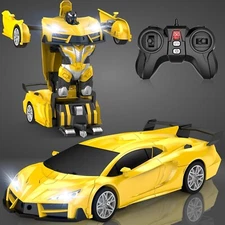 RC Transforming Car Robot Toy 2.4GHz w/ LED Lights, 360° Spin – Yellow