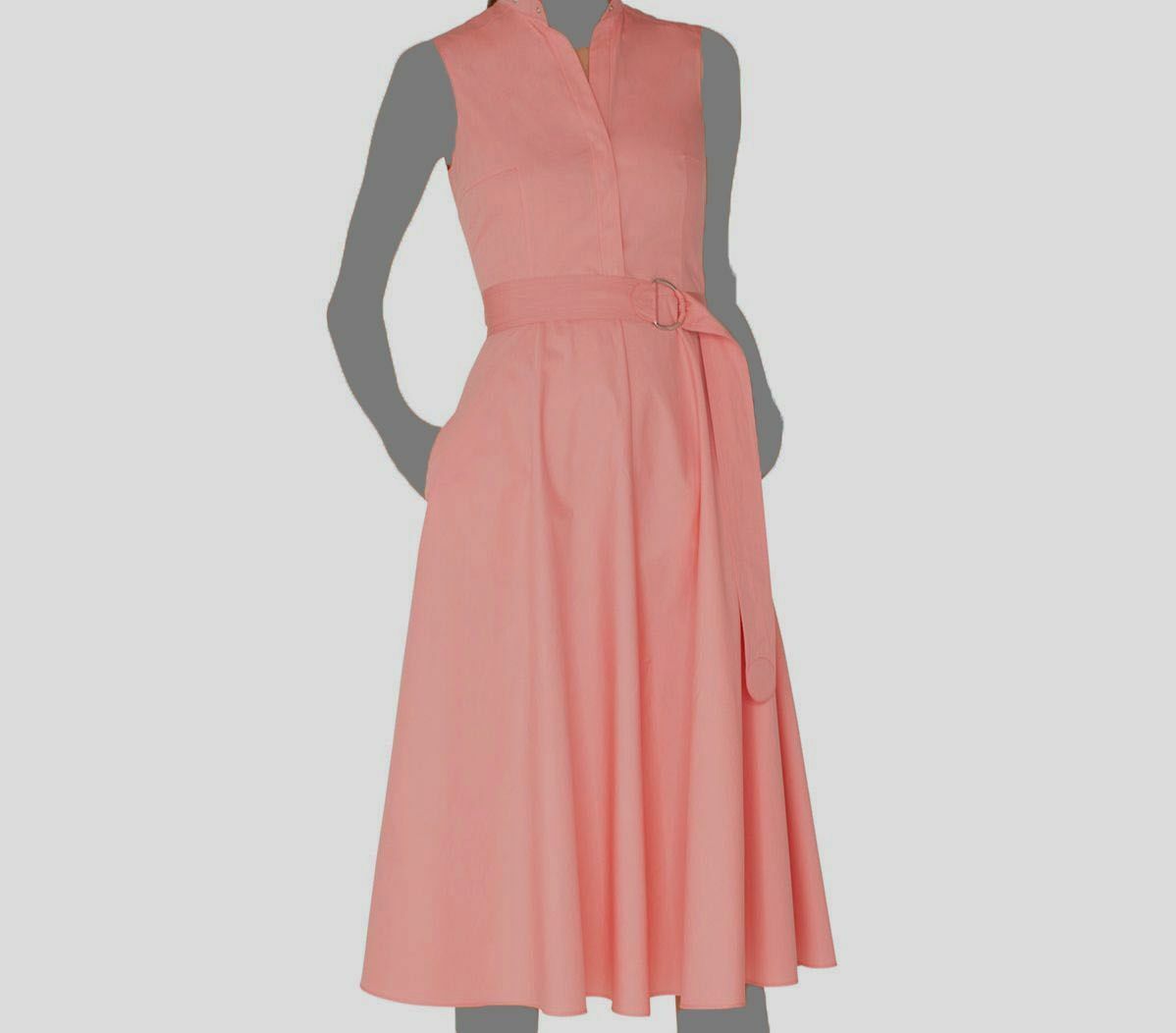 $1190 Akris Punto Women's Pink Sleveless Band Collar A-Line Midi Dress Size