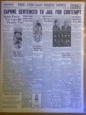 VINTAGE NEWSPAPER HEADLINE ~CHICAGO MOB GANGSTER SCARFACE AL CAPONE IN JAIL 1931
