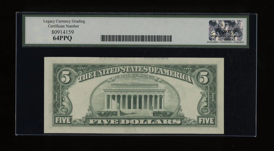 DBR 1974 $5 FRN San Francisco Fr. 1973-L Legacy 64 PPQ Serial L76938904D - Image 2 of 2
