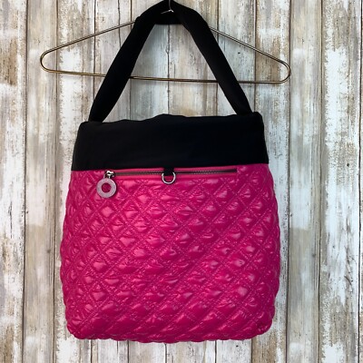 FOLLI FOLLIE Black Hot Pink Quilted Reversible Shoulder Tote Bag