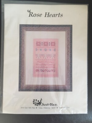 Just Nan ROSE HEARTS Counted Cross Stitch Chart & Embellishments