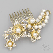 Bridal Hair Comb Pearl Crystal Headpiece Hair Clip Wedding Accessory 09867 Gold