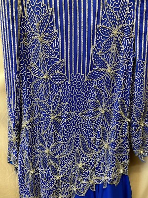 Womens M Formal Klass Sparkle Dress Silver Blue Floral Shoulder Pad Silk  Vintage | eBay
